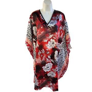 NWT Winlar Caftan Silk Fabric with a Bold Colorful Floral & Animal Print sz O/S